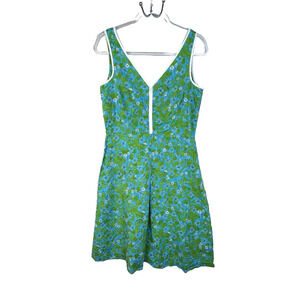Pappagallo Dress Women 6 Blue Green Floral Textured Cotton Preppy Summer Casual